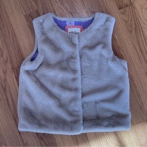 Mini Boden Cream Faux Fur Vest with Purple Floral Lining